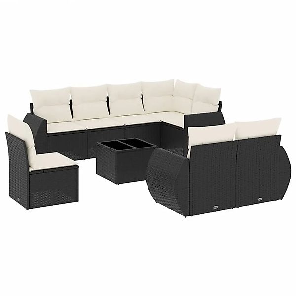 vidaXL 9-Tlg Garten-Sofagarnitur mit Kissen Schwarz Poly Rattan 3221645 günstig online kaufen