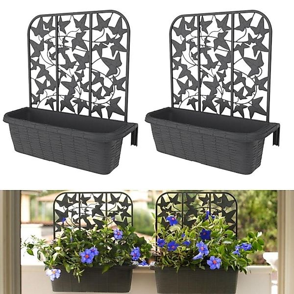 GarPet Blumenkasten 2x Balkonkasten mit Spalier Blumen Kasten 60 Rattan Gel günstig online kaufen