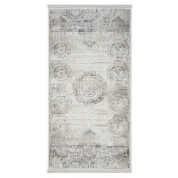 Kurzflor Teppich Vintage Look mit Ornament Muster Hellgrau und Creme günstig online kaufen