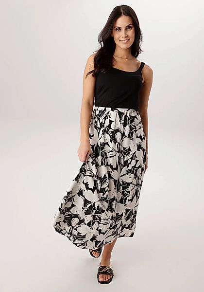 Aniston SELECTED Sommerkleid unifarbenes Shirtteil und geblümten Rockteil - günstig online kaufen