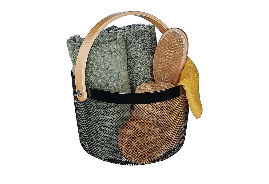 relaxdays Aufbewahrungskorb Runder Drahtkorb mit Henkel, schwarz günstig online kaufen