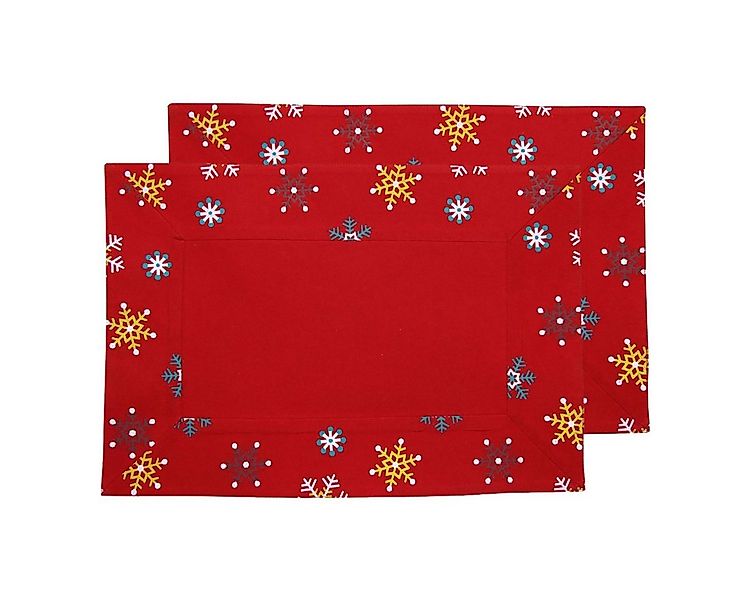 Homescapes Platzset Rotes Tischset Weihnachten mit Schneeflocken – 2er-Set, günstig online kaufen