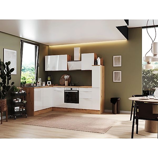 Respekta Selection Winkelküche Elisabeth RSL250AWH 250 cm Weiß-Artisan Eich günstig online kaufen