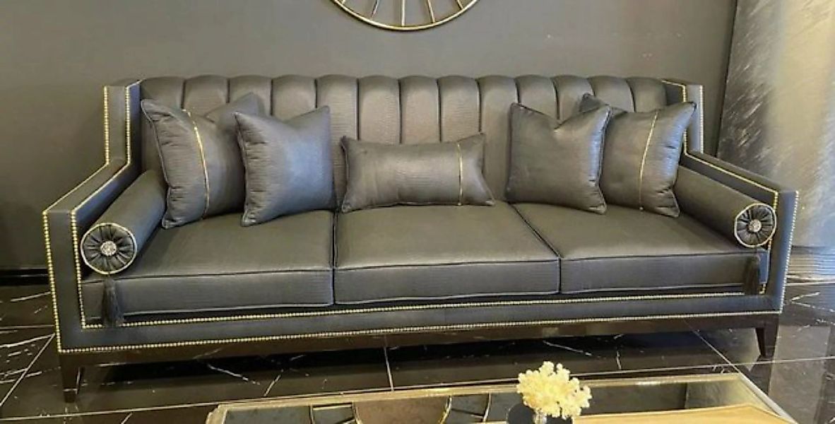 Casa Padrino Sofa Luxus Art Deco Sofa Grau / Schwarz - Handgefertigtes Mass günstig online kaufen