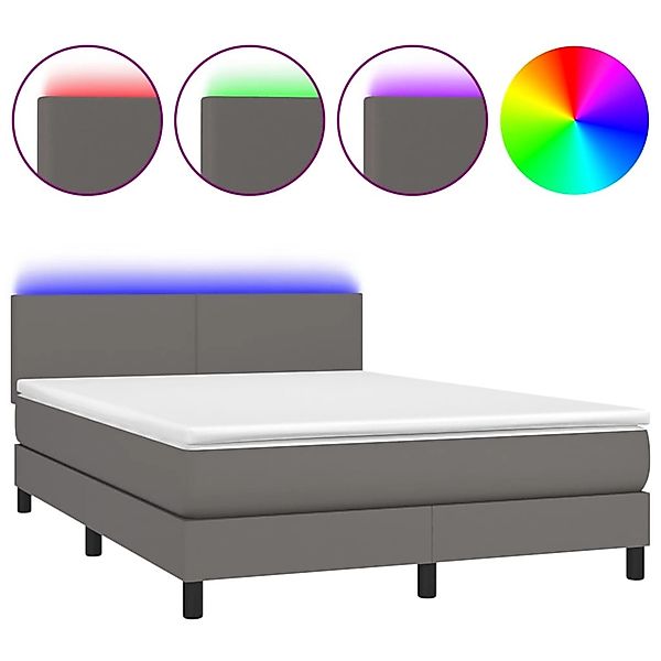 vidaXL Boxspringbett mit Matratze & LED Grau 140x200 cm Kunstleder 3134109 günstig online kaufen