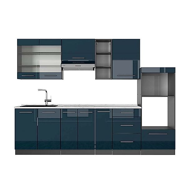 Vicco R-Line Singleküche Weiß Hochglanz/Anthrazit 140 cm AP Eiche günstig online kaufen