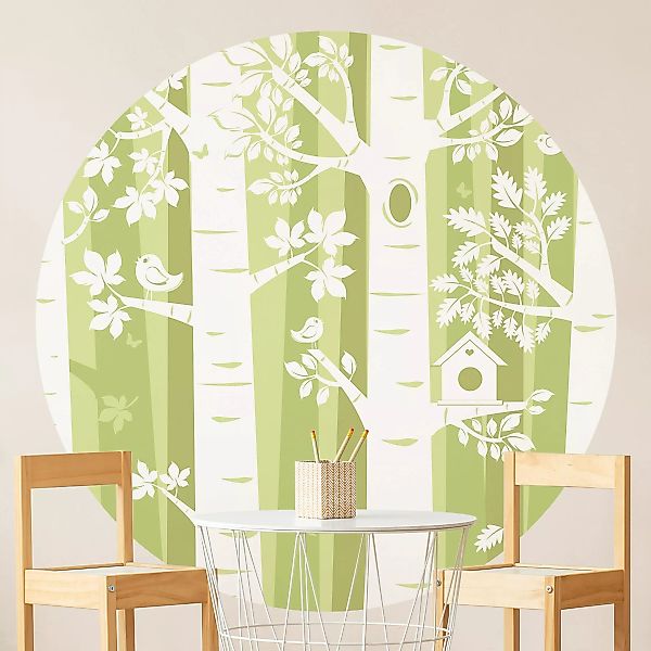 Bilderwelten Runde Tapete selbstklebend Kinderzimmer Bäume im Wald Grün grü günstig online kaufen