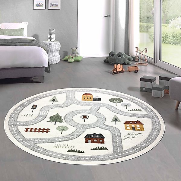 Carpetia Kinderteppich Runder Spielteppich mit Straßenmotiv günstig online kaufen