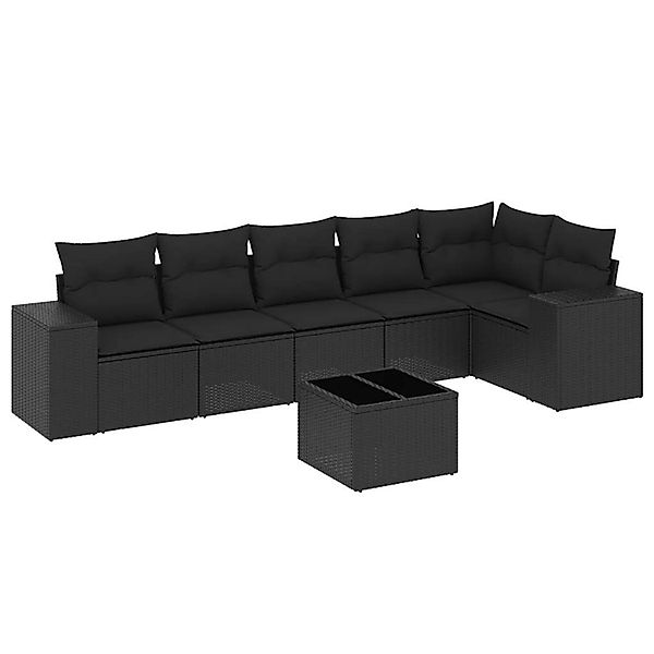vidaXL 7-Tlg Garten-Sofagarnitur mit Kissen Schwarz Poly Rattan 3222594 günstig online kaufen