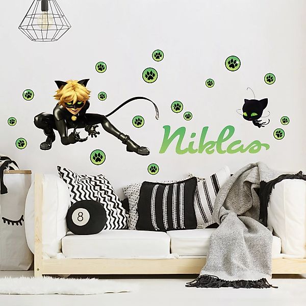 Wandtattoo 20-teilig Miraculous Cat Noir Wunschname günstig online kaufen