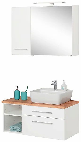 welltime Badmöbel-Set »Davos« 3 Stk. tlg. Spiegelschrank mit extra Regal günstig online kaufen