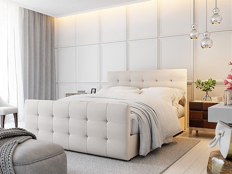 Fun Möbel Boxbett Schlafzimmerbett MAURO in Kunstleder Weiss (inkl. Bettkas günstig online kaufen