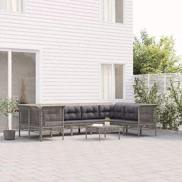 Vidaxl 9-tlg. Garten-lounge-set Mit Kissen Grau Poly Rattan günstig online kaufen