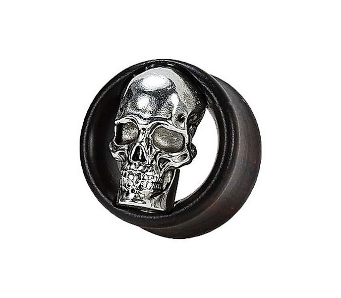 Taffstyle Plug Flesh Tunnel Double Flared aus Holz mit Totenkopf Silbern Mo günstig online kaufen