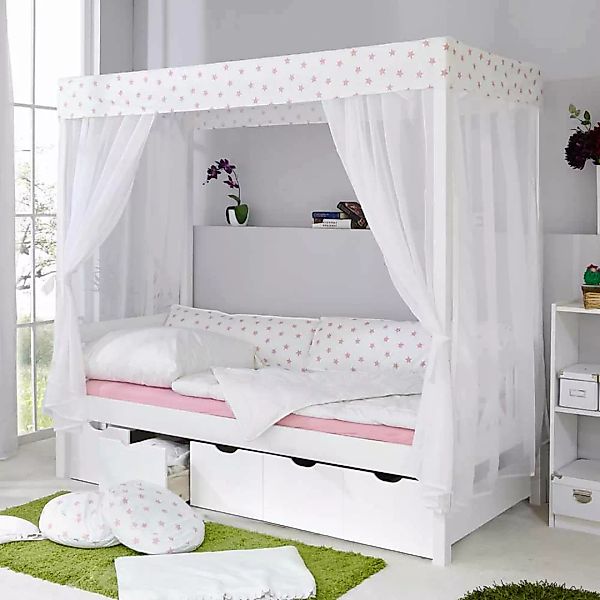 Schubladenbett mit Himmel Weiß Rosa günstig online kaufen