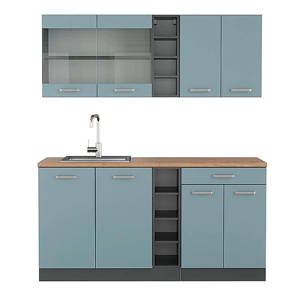 Vicco R-Line Singleküche Blau-Grau/Anthrazit 160 cm AP Eiche günstig online kaufen