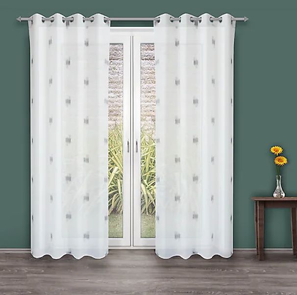 decolife Gardine »Toja«, (1 St.), Ösenschal weiß mit grauem Print günstig online kaufen