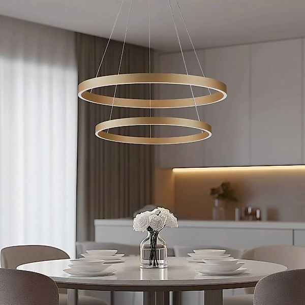 Lucande Smart LED-Hängeleuchte Yonam, gold, 2-flammig, Tuya günstig online kaufen