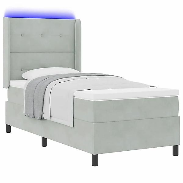 vidaXL Boxspringbett mit Matratze mit LED Hellgrau 90 x 200 cm Samt 3343850 günstig online kaufen