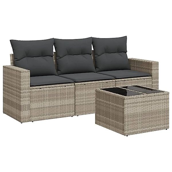 vidaXL 4-Tlg Garten-Sofagarnitur mit Kissen Hellgrau Poly Rattan 3251009 günstig online kaufen