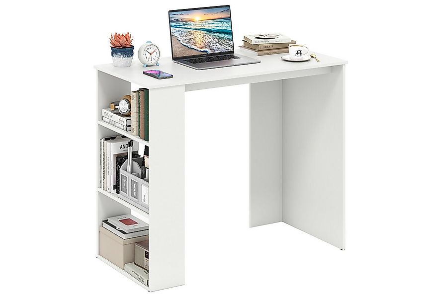 COSTWAY Schreibtisch, Mit Bücherregal, modernen kleinen Computertisch, weiß günstig online kaufen
