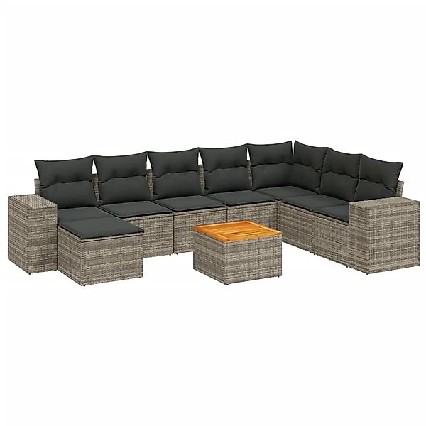 vidaXL 9-Tlg Garten-Sofagarnitur mit Kissen Grau Poly Rattan 3257915 günstig online kaufen