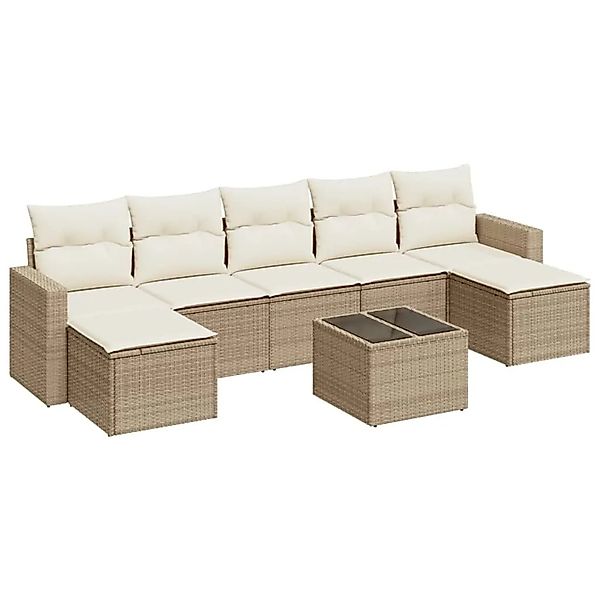 vidaXL 8-Tlg Garten-Sofagarnitur mit Kissen Beige Poly Rattan 3251685 günstig online kaufen