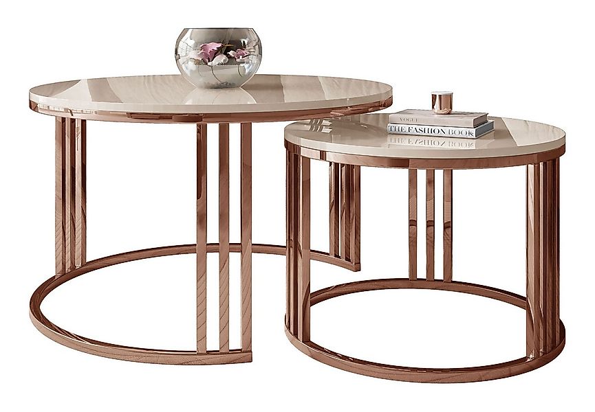 Lookway Couchtisch LORI 2in1 Couchtisch-Set in Hochglanz mit Kupfergestell günstig online kaufen