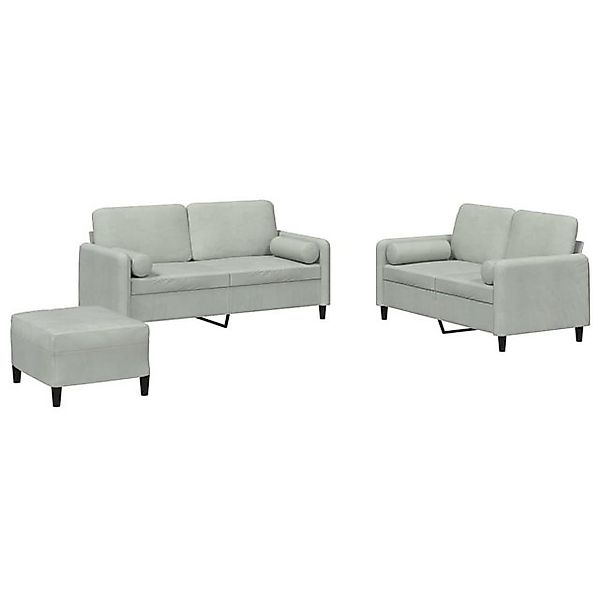 vidaXL Sofa, 3-tlg. Sofagarnitur mit Kissen Hellgrau Samt günstig online kaufen