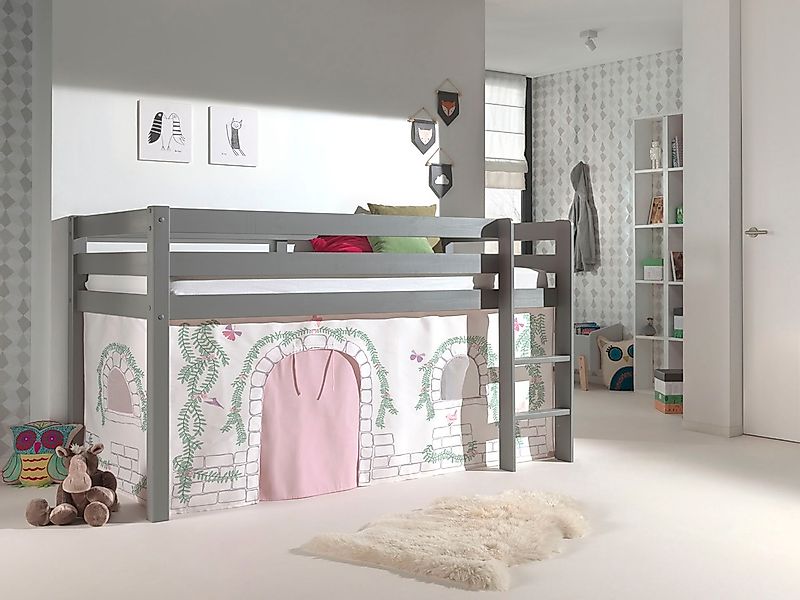 Vipack Hochbett "Pino", (Made in Europe), Massivholz, Textil-Set "Birdy", w günstig online kaufen
