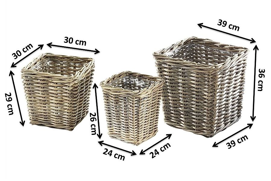 Kobolo Pflanzkübel Pflanzkorb Rattan grau eckig günstig online kaufen