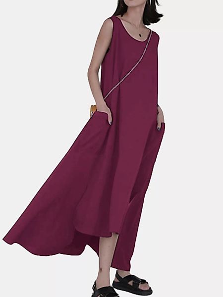 Geteilte asymmetrische ärmellose Volltonfarbe Plus Größe Kleid günstig online kaufen