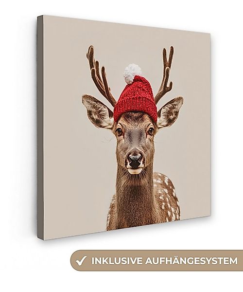 OneMillionCanvasses® Leinwandbild Hirsch - Weihnachten - Hut - Tiere - Wint günstig online kaufen