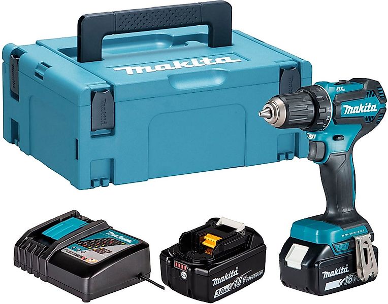 Makita Akku-Bohrschrauber DDF485RFJ, inkl. 2 Akkus 18V/3Ah, Ladegerät und K günstig online kaufen