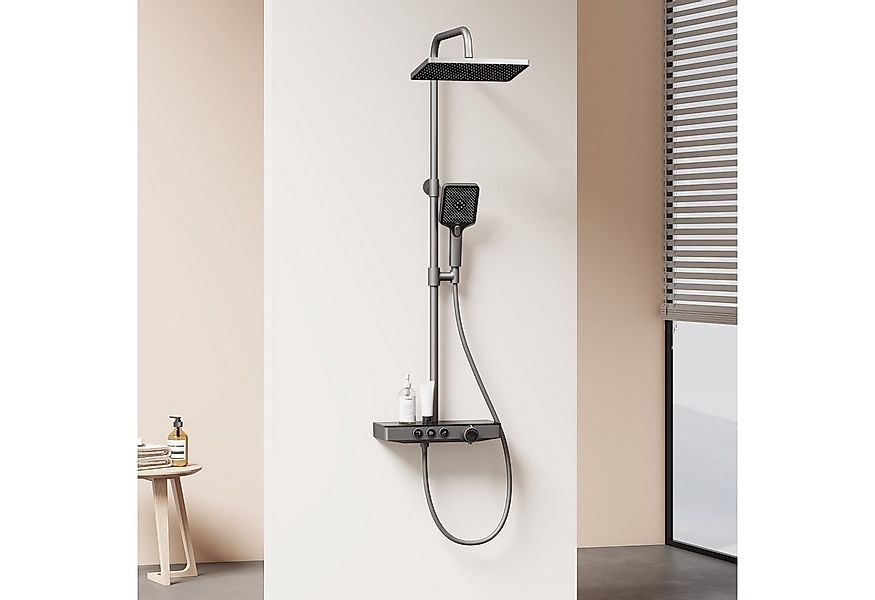 EMKE Duschsystem Duschset eckig mit Thermostat 38 °C, Regendusche und Handb günstig online kaufen