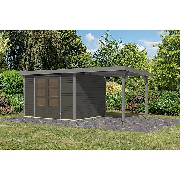 Karibu Gartenhaus Ernesto 5 B m. Anbaudach Terragrau/Grau 209 x 298 x 242 c günstig online kaufen