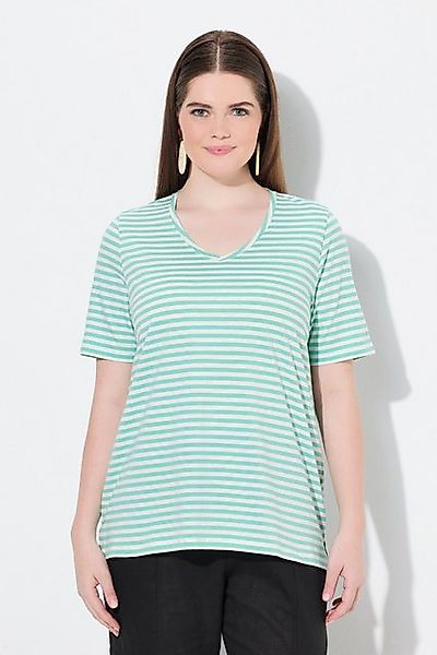 Ulla Popken T-Shirt T-Shirt Ringel V-Ausschnitt Halbarm Biobaumwolle günstig online kaufen