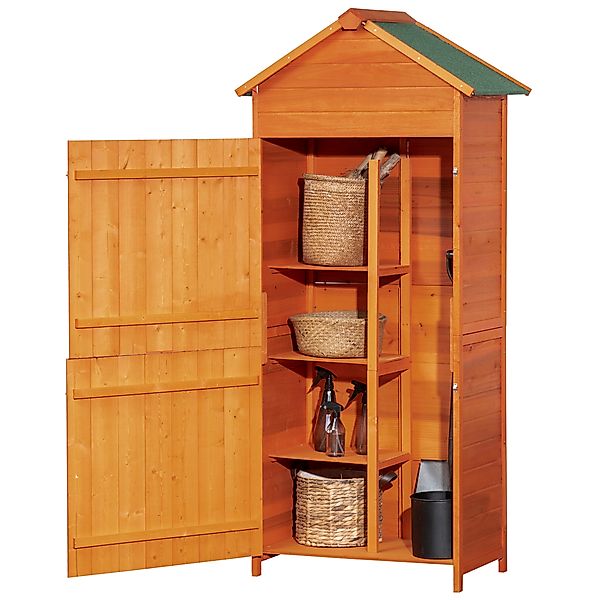 Outsunny Gartenschrank, Holz-Geräteschuppen, Geräteschrank mit Asphaltdach, günstig online kaufen