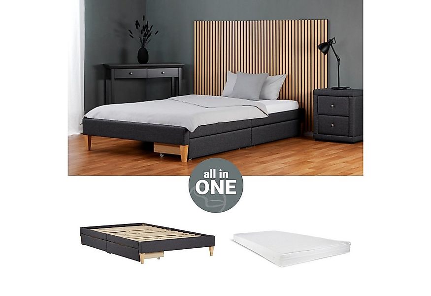 Homestyle4u Polsterbett 140x200 mit Lattenrost Matratze und Bettkästen in G günstig online kaufen