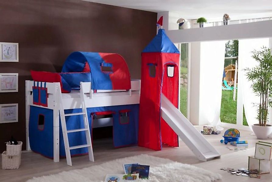 Natur24 Kinderbett Halbhohes Einzelbett Kim Buche Weiß 90x200cm mit Rutsche günstig online kaufen