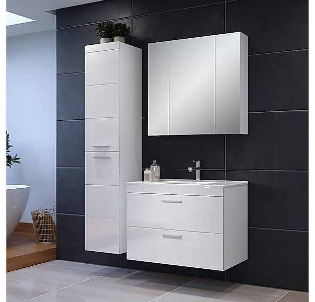 trendteam Badmöbel-Set, Badezimmermöbel Hochschrank Spiegelschrank Waschbec günstig online kaufen