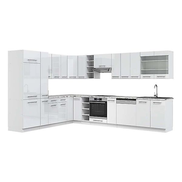 Vicco Fame-Line Eckküche Weiß Hochglanz/Weiß 347 x 257 cm AP Marmor günstig online kaufen