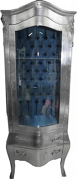 Casa Padrino Vitrine Barock Vitrine Silber mit Azzurfarbenen Innenstoff - A günstig online kaufen