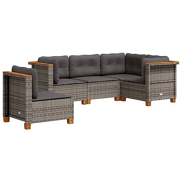 vidaXL 5-Tlg Garten-Sofagarnitur mit Kissen Grau Poly Rattan 3261834 günstig online kaufen