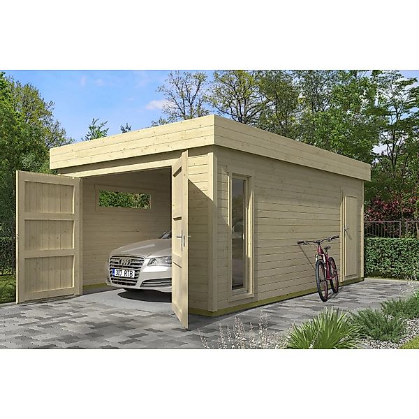Lasita Garage Bahamas 2 mit Holztor 360 cm x 540 cm Natur/Unbehandelt günstig online kaufen