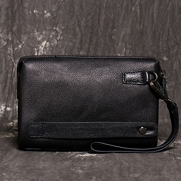 YUBRO-STUDIO Tragetasche Herren Leder Wristlet Schwarze günstig online kaufen