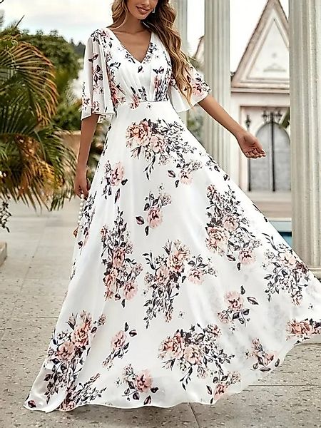 Moda Yakamoz Minikleid JANE'S Damen Blumen V-Ausschnitt Kurzarm Supreme Kle günstig online kaufen