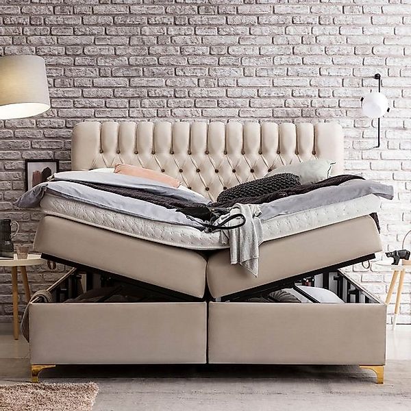 BettCo Stauraumbett Boxspringbett mit Bettkasten Chester (in Creme Velours, günstig online kaufen