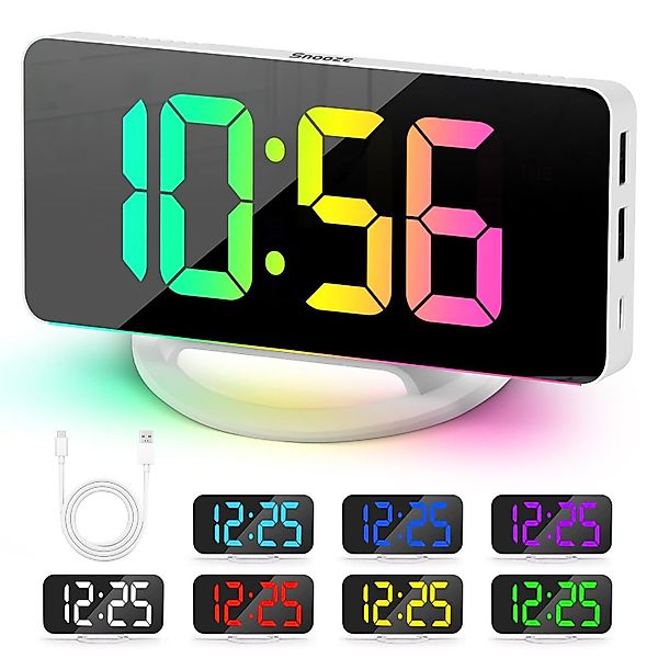 ZEUOPQ Wecker Wecker Spiegelwecker, 7-farbiger RGB-LED-Wecker günstig online kaufen