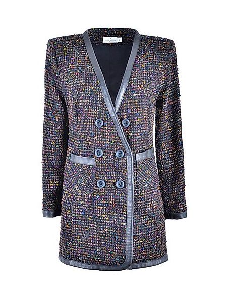 RUA & RUA Longblazer Bouclé-Tweed & Leder-Blazer Kleid in Schwarz (1-tlg) günstig online kaufen